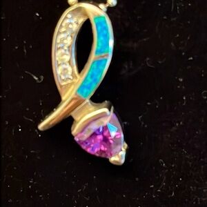 Purple, amethyst, pear-shaped mother, pearl pendant